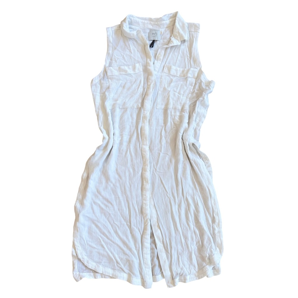 HD in Paris Anthropologie White Sheer Long Sleeveless Tunic Top Shirt Dress M